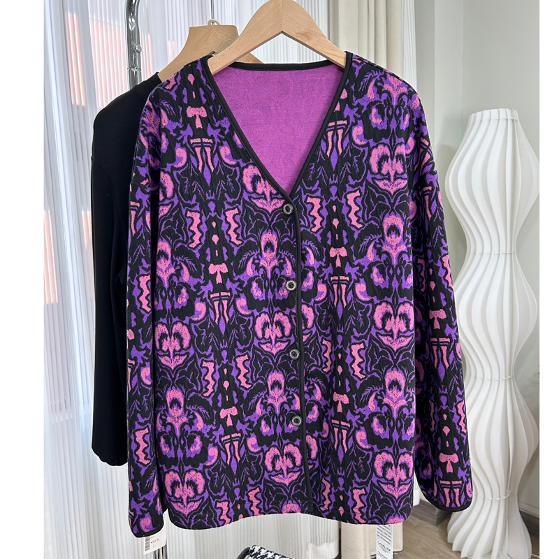 【出口日韩】气质女人高贵配色针织开衫大码外套高级感宽松上衣