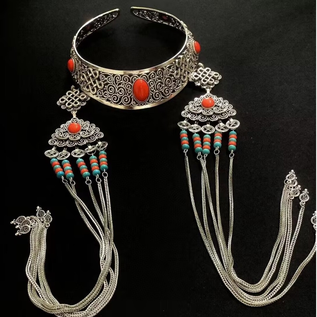 蒙古民族风情婚礼舞台表演那达慕蒙古特色头饰发饰素款新娘国风