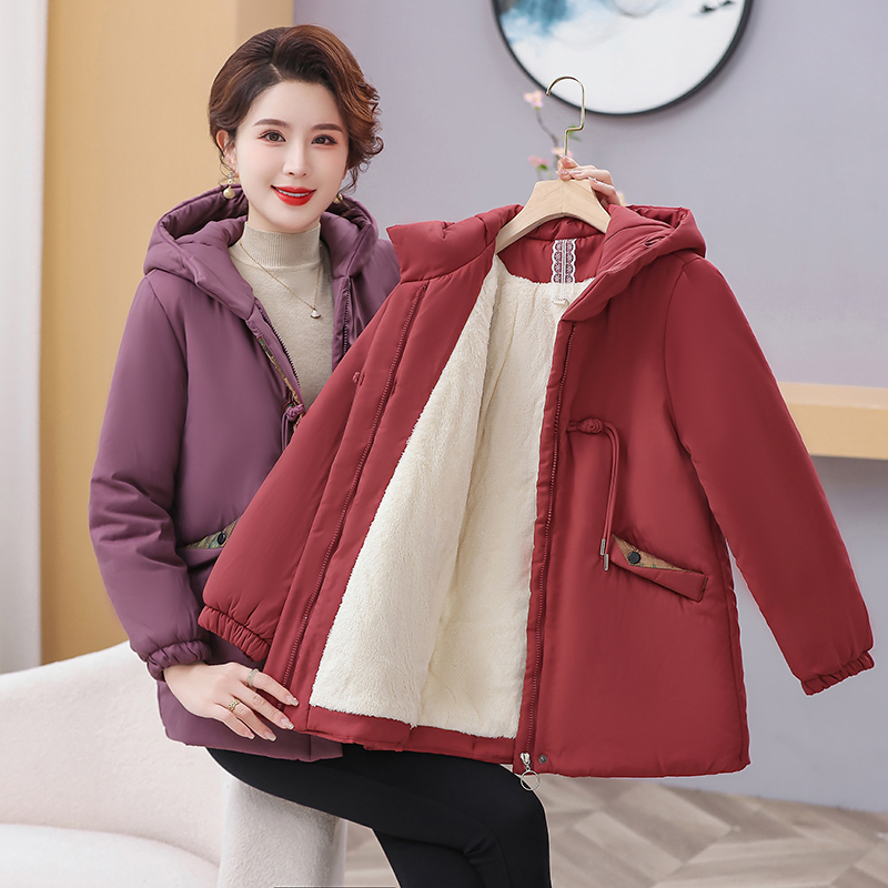 90斤-220斤特大码妈妈装冬季加绒加棉宽松连帽棉衣中老年女装棉袄