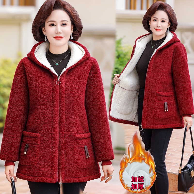 90斤-210斤特大码妈妈装冬季加绒加厚保暖棉衣外套中老年女装连帽