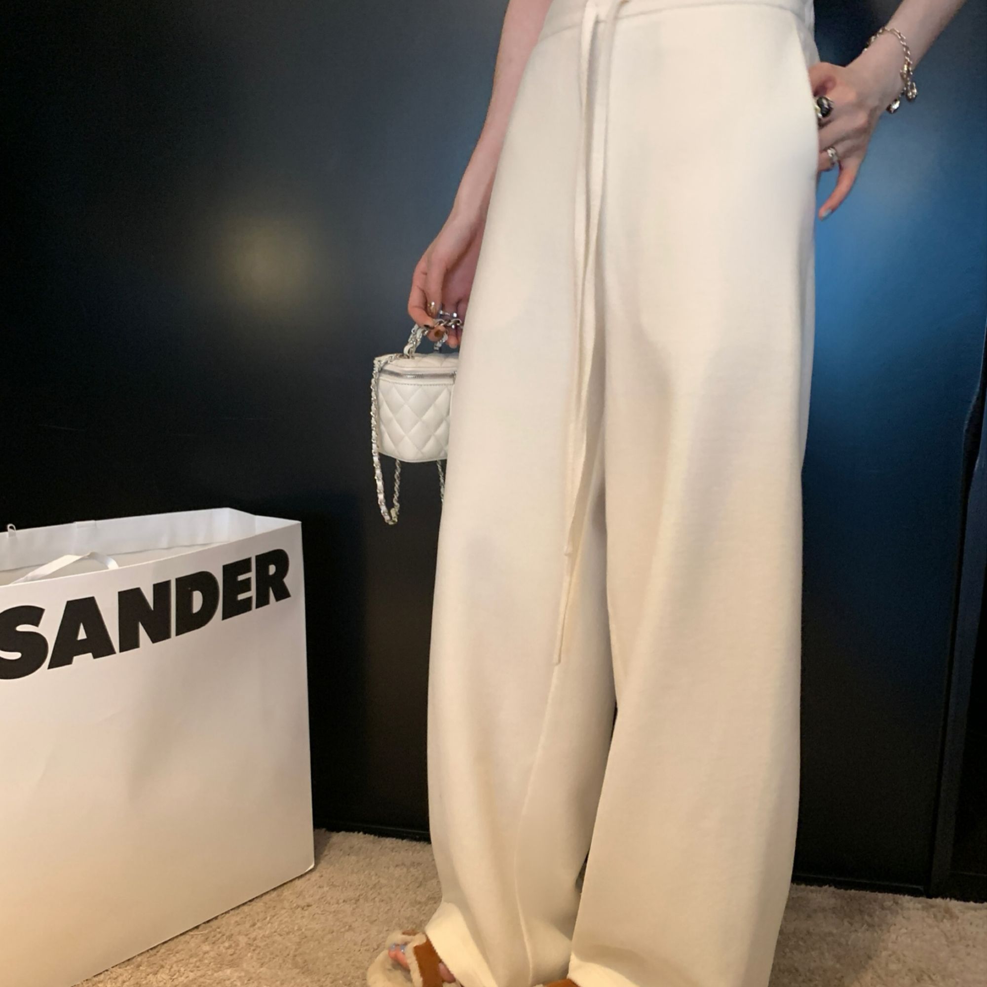 aaaaxbbb 长岛故城 超柔感针织拖地裤女秋冬韩系松紧腰三色休闲裤