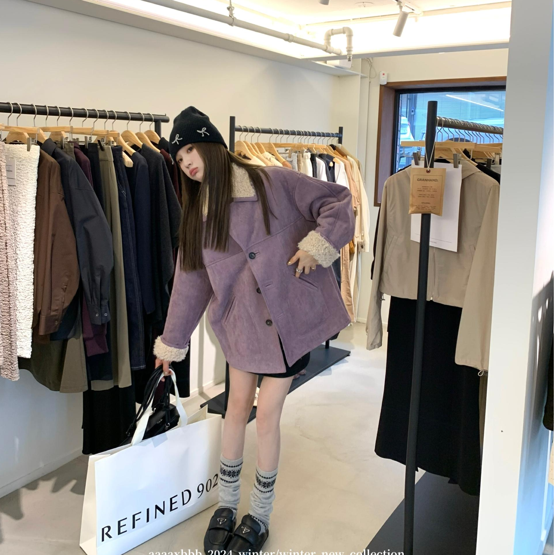 aaaaxbbb 约克腔调 韩系夹克外套三色翻领撞色长袖大衣女