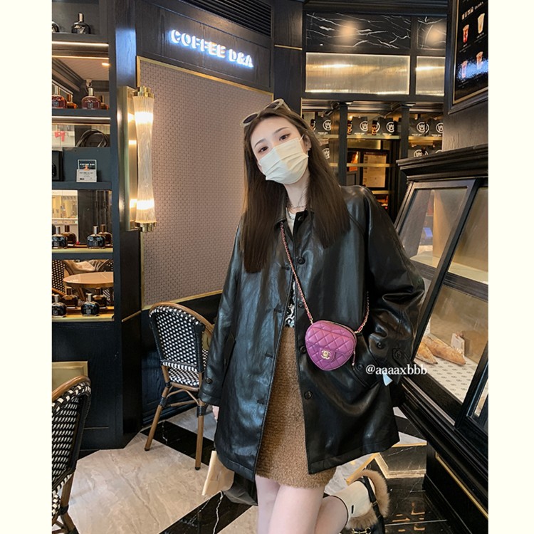 aaaaxbbb 赛博六感 巨美光泽感痞帅皮衣女新款中长外套折扣