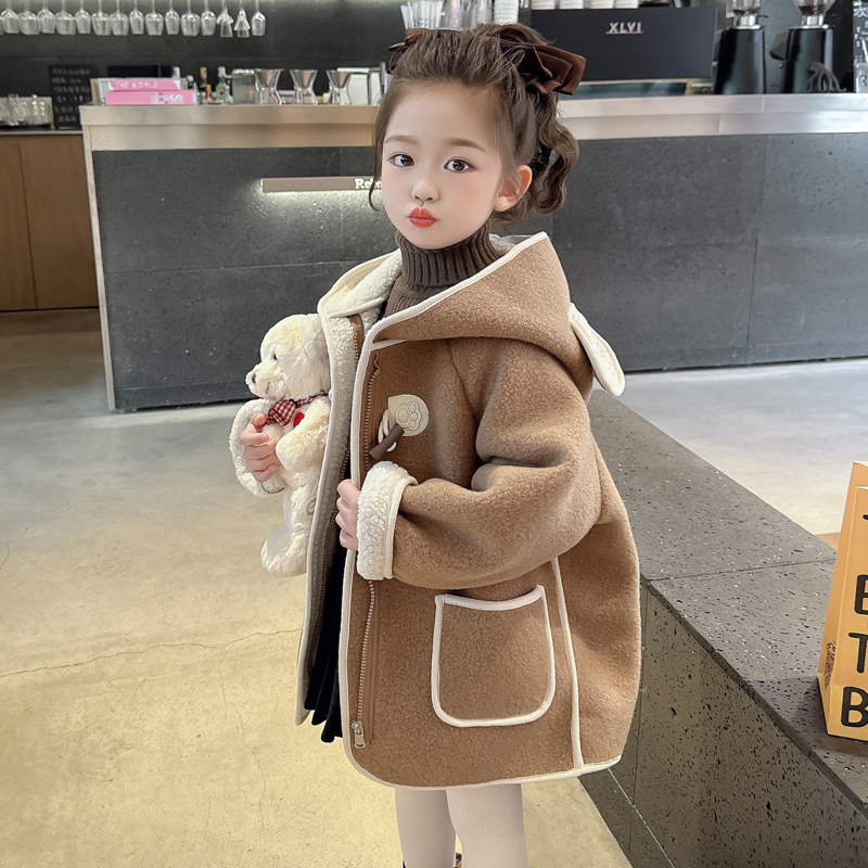 女童加绒外套秋冬款2025新儿童加厚羊羔毛皮毛一体上衣女宝宝大衣