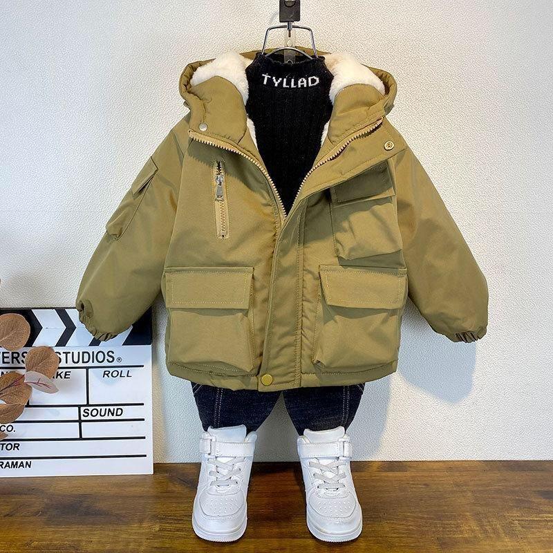 童装男童冬装棉衣外套2022新款儿童加绒加厚棉服宝宝时髦棉袄上衣