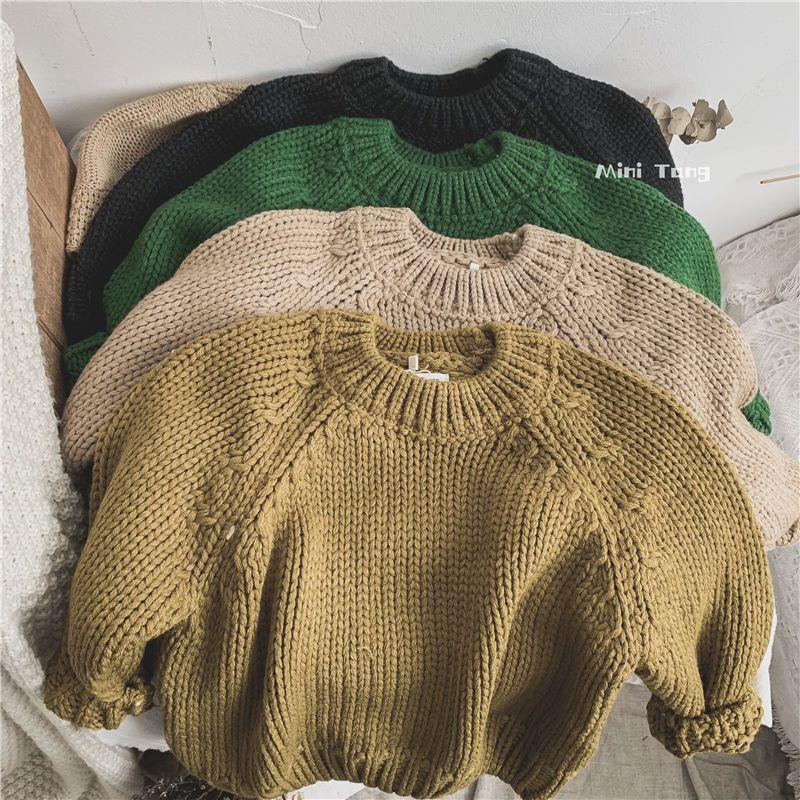 童装儿童针织衫秋冬新款韩版森系男女宝宝中小童加厚圆领套头毛衣