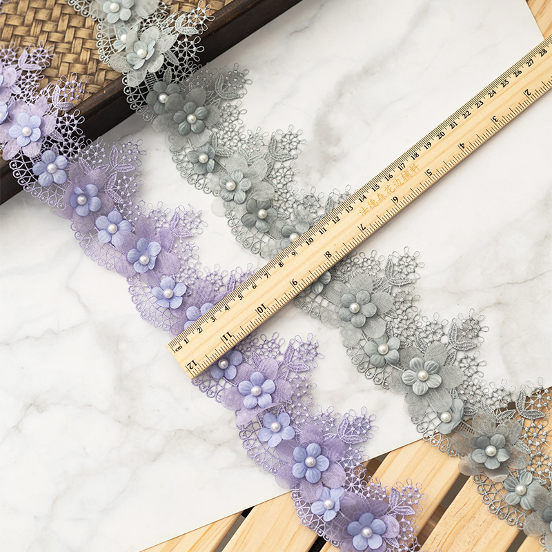 重工花朵装饰蕾丝花边辅料diy窗帘布艺粉红色立体花钉珠镂空刺绣