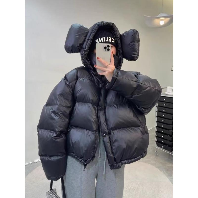 欧货爆米奇大耳朵可爱羽绒服女2023新款短款面包服冬季加厚外套女