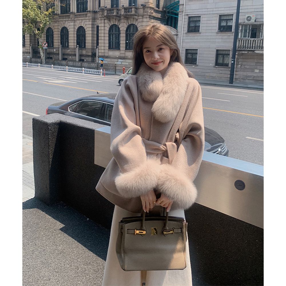 【现货秒发】名媛小香风大衣中长款毛领毛呢外套女温柔时尚秋冬季