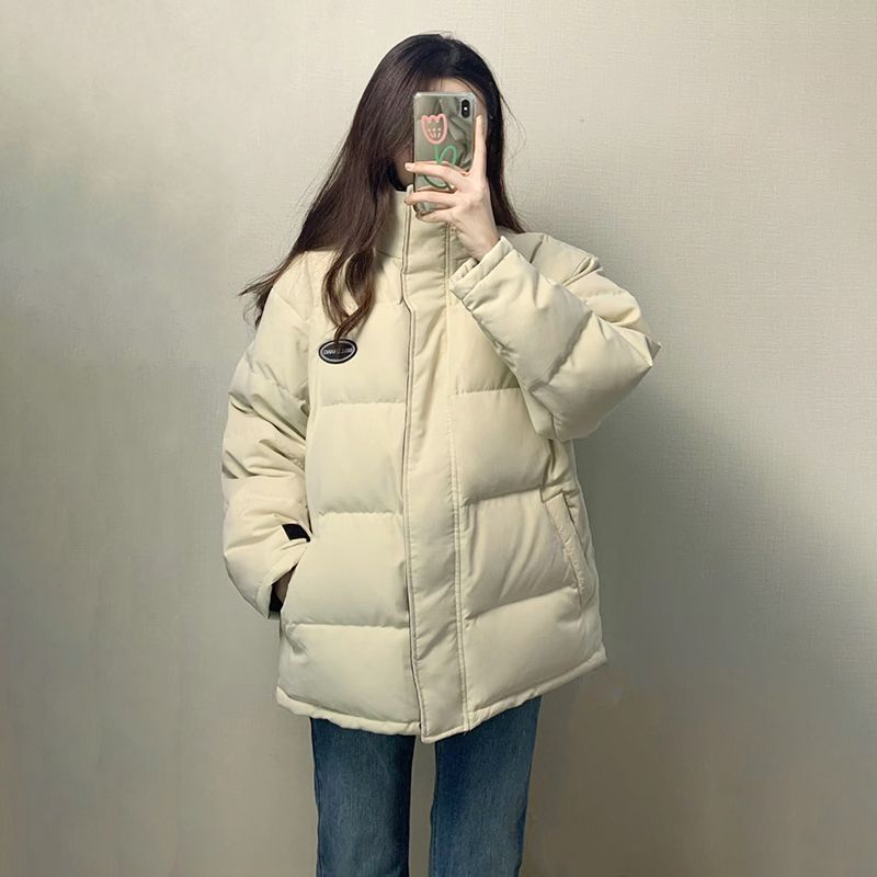杏色白鸭绒羽绒服女冬季2023新款学生韩版宽松加厚休闲外套面包服