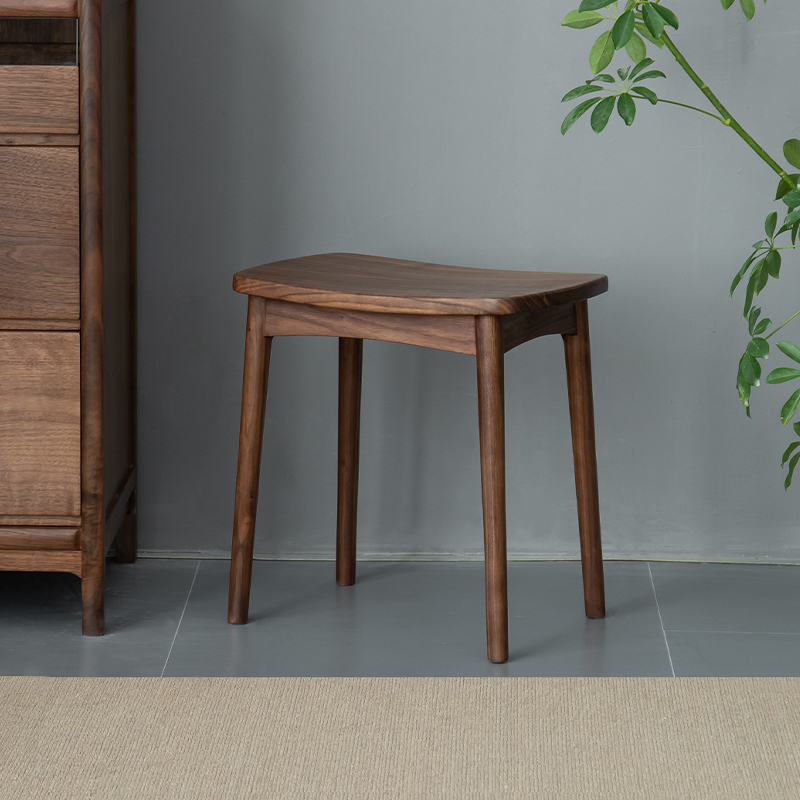 木笙记新中式梳妆台凳子黑胡桃木实木小户型家用卧室客厅化妆凳子