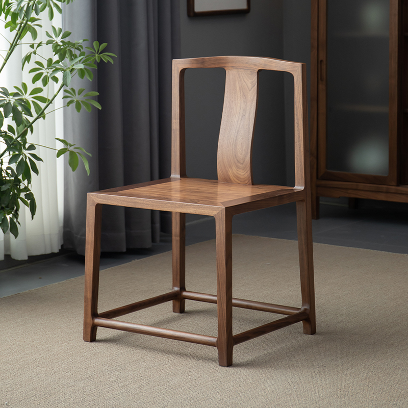 木笙记新中式餐椅禅意黑胡桃木全实木家用中式休闲书房单人茶椅子