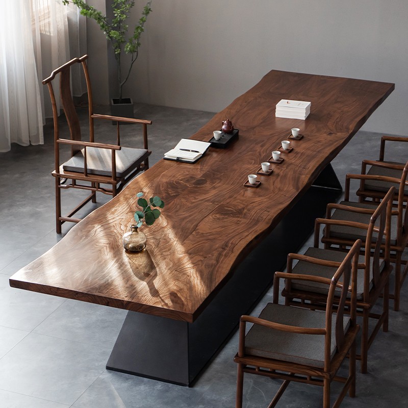 木笙记北美黑胡桃木大板桌原木茶台实木茶桌高端新中式茶桌椅组合