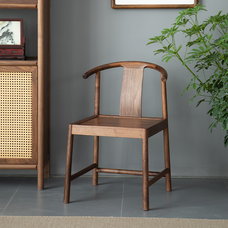 木笙记新中式餐椅设计师款实木椅子中式茶椅家用胡桃木牛角靠背椅