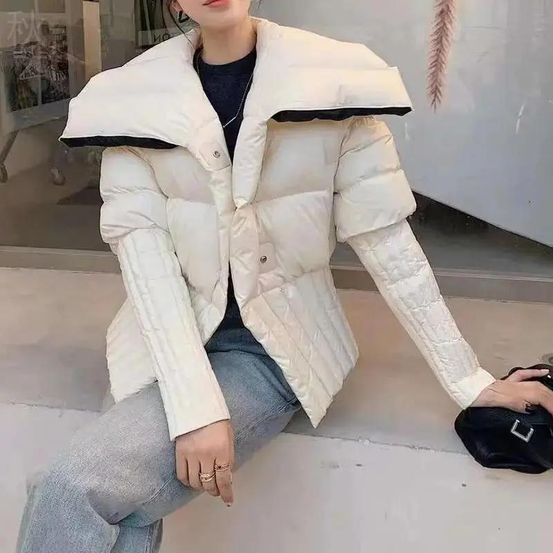 秋季23冬季新款欧洲站设计感时尚减龄羽绒服披肩收腰修身短款外套