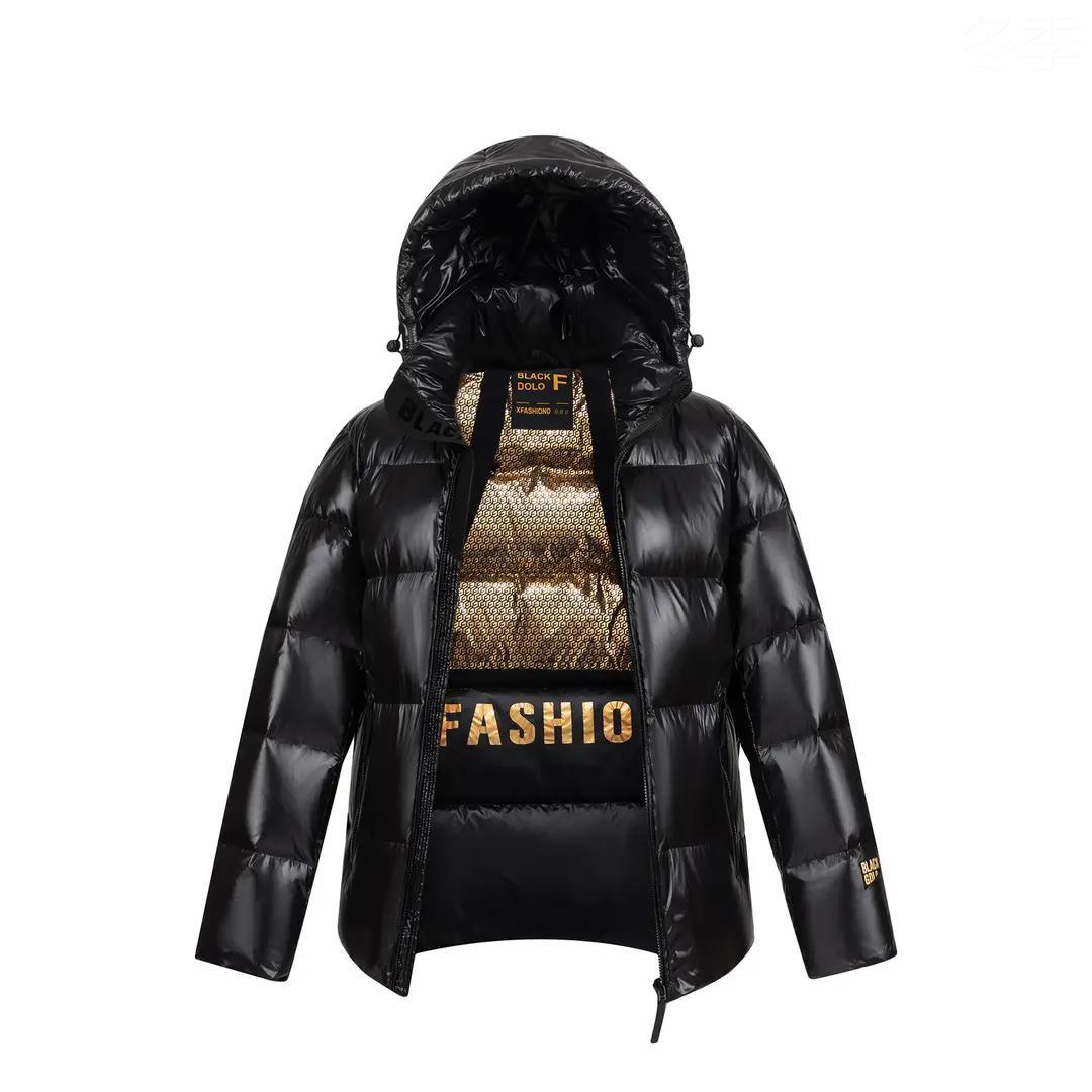 冬季服男情侣黑金背带情侣羽绒服高端时尚抗寒亮面白鸭绒羽