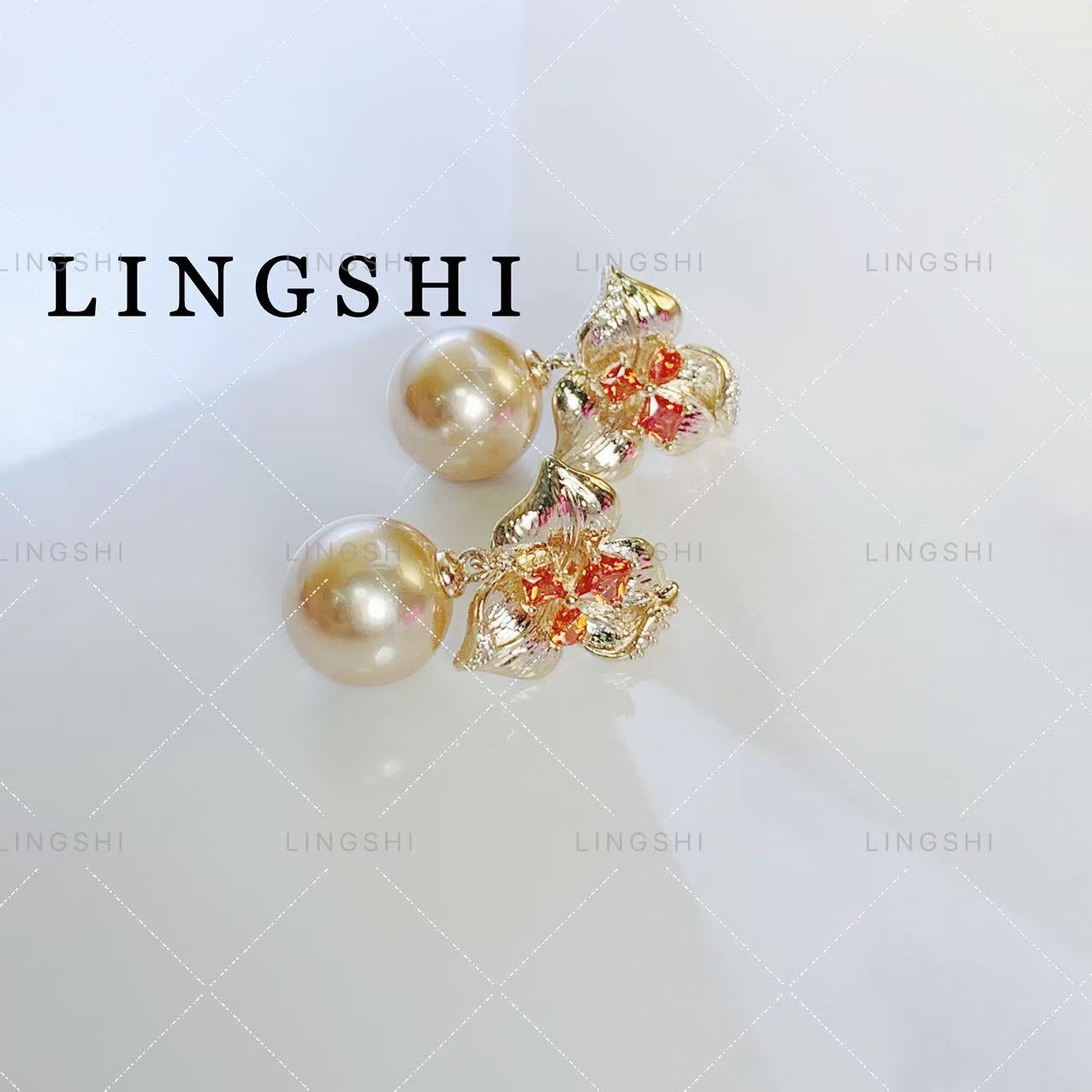 铜合金仿珍珠耳饰 S1976-法式复古花卉粉珠耳钉