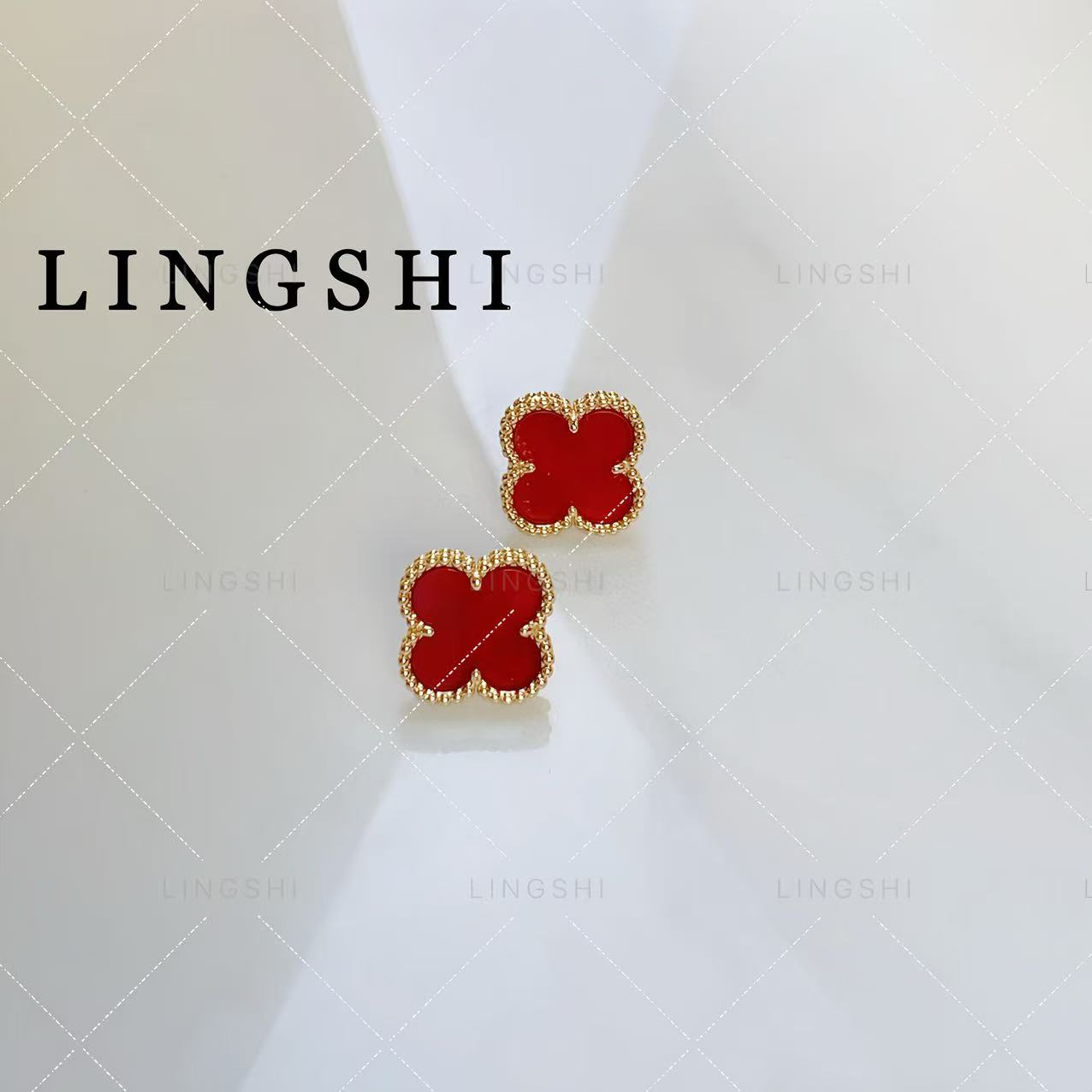 铜合金耳饰 Z7591-轻奢百搭时尚红色花花耳钉