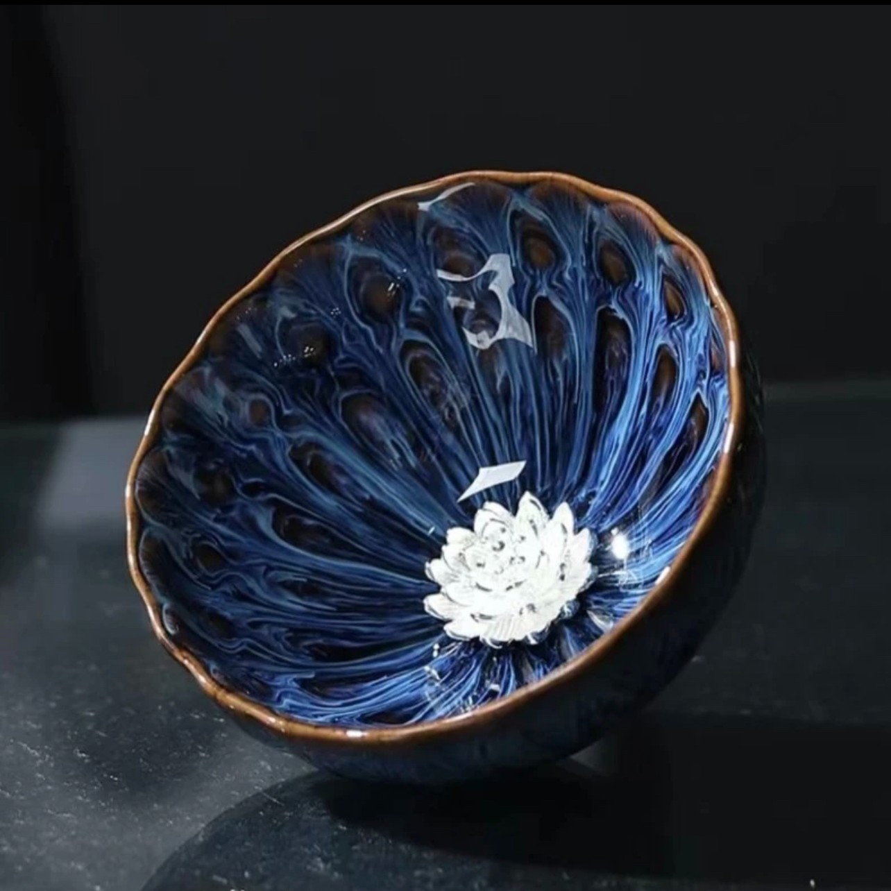 银莲花水波纹 高端茶器 手工茶盏 全手工 盏杯 精美 莲花 中式