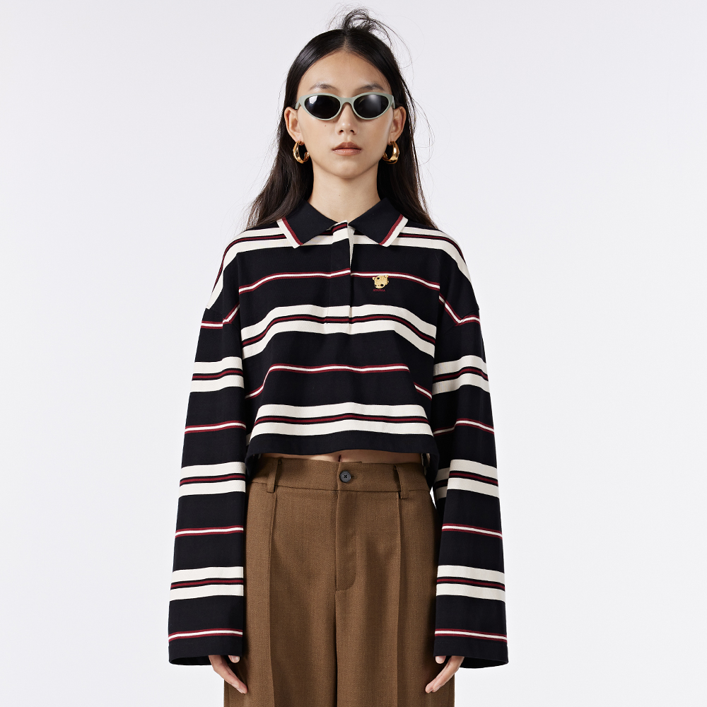 UOOYAA/乌丫秋季经典「Vintage」系列复古POLO宽袖套头衫上衣6349