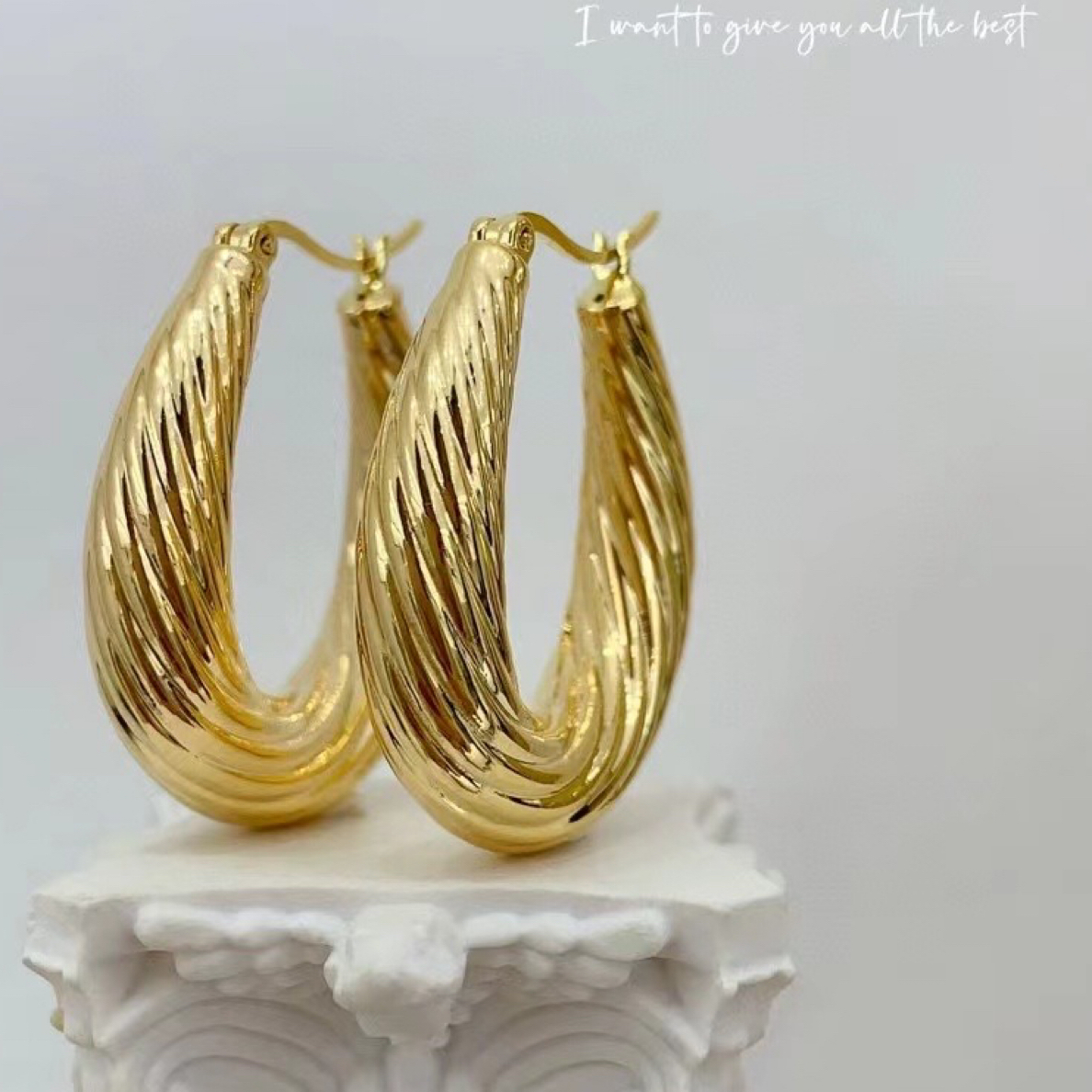 OUMU/欧慕18K金大麻花耳扣意大利5D轻奢欧美风时尚法式大耳圈气质