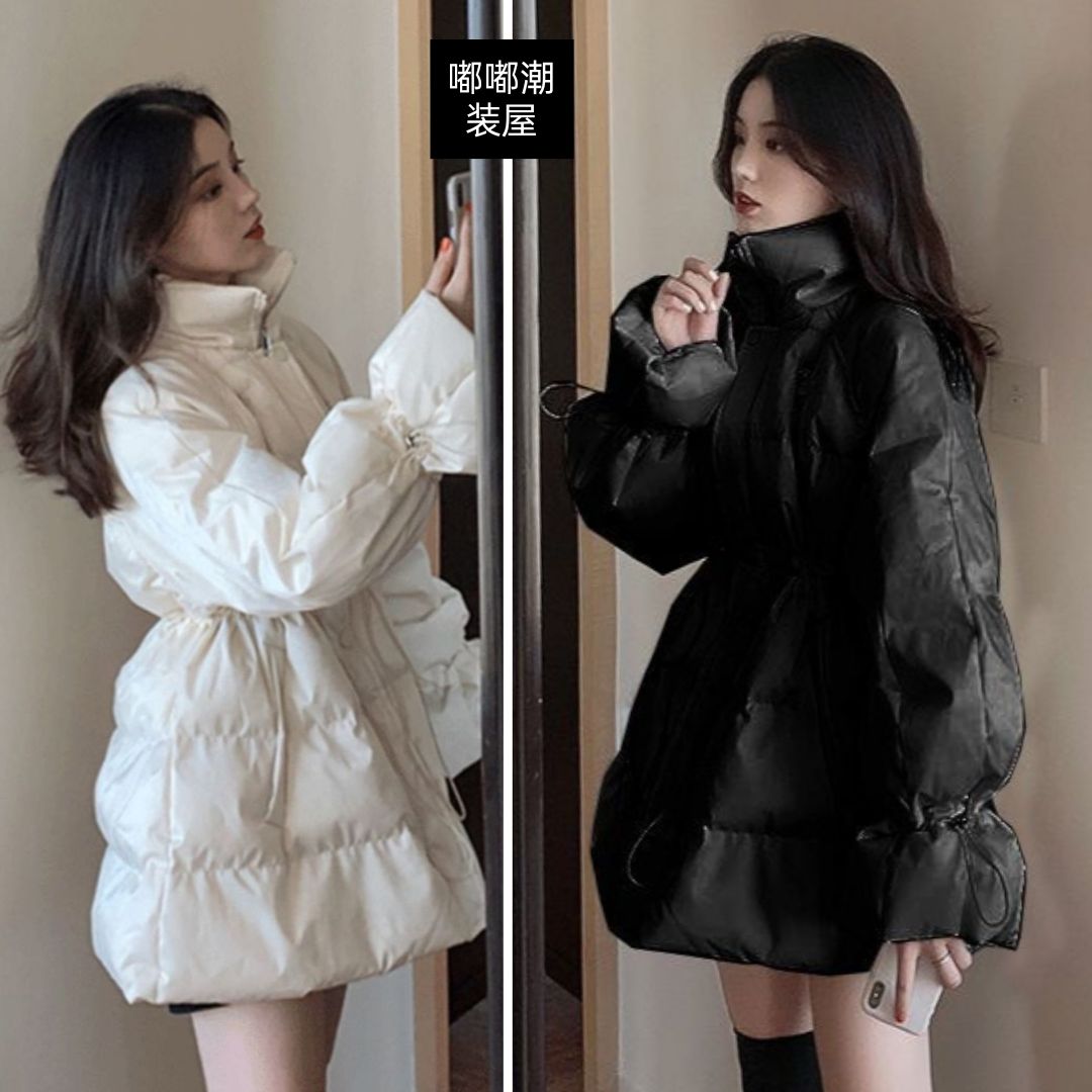 白鸭绒羽绒服棉服冬季新款抽绳洋气显瘦立领珠光亮丝面料柔软舒服