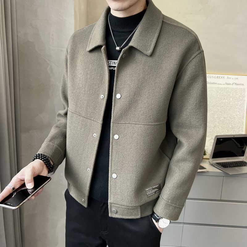 大衣男短款2023新款秋冬季潮流高端双面呢子外套秋装休闲夹克翻领