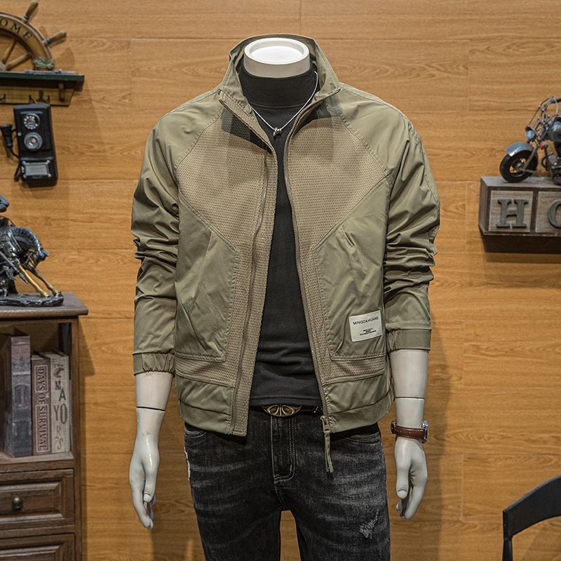 男士拼接外套简约立领上衣服2023新款春秋季男装潮牌高端休闲夹克