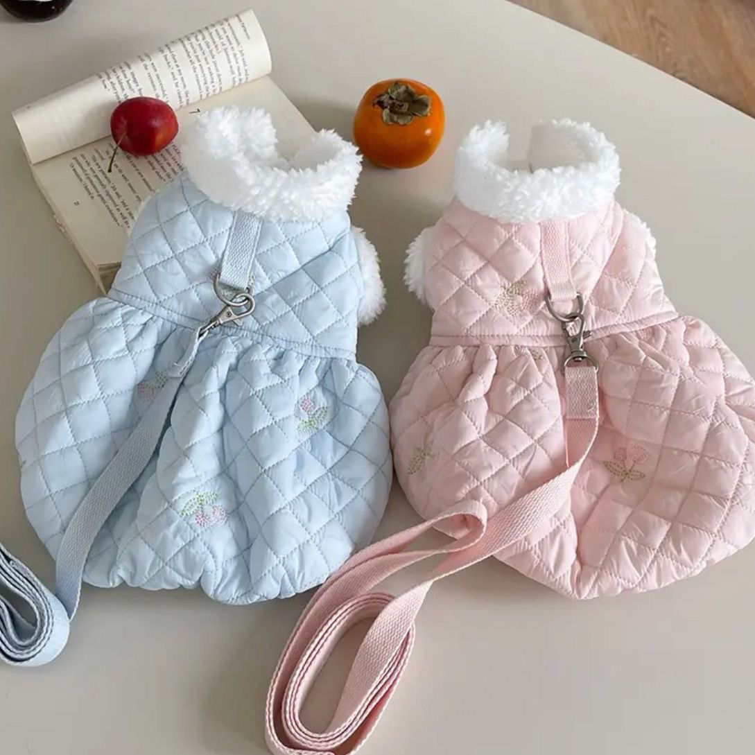 宠物衣服秋冬新款加绒夹棉牵引扣马甲泰迪比熊狗狗猫咪加厚外出款