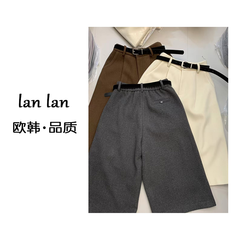 琪琪-冬上新【羊毛七分裤】韩版带腰带高腰显瘦七分裤气质小众设计