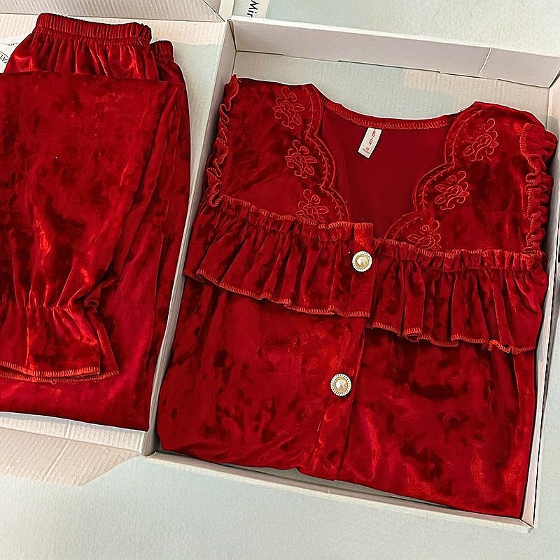 金丝绒睡衣女春秋款新款冬韩版金钻绒网红风长袖高级感家居服