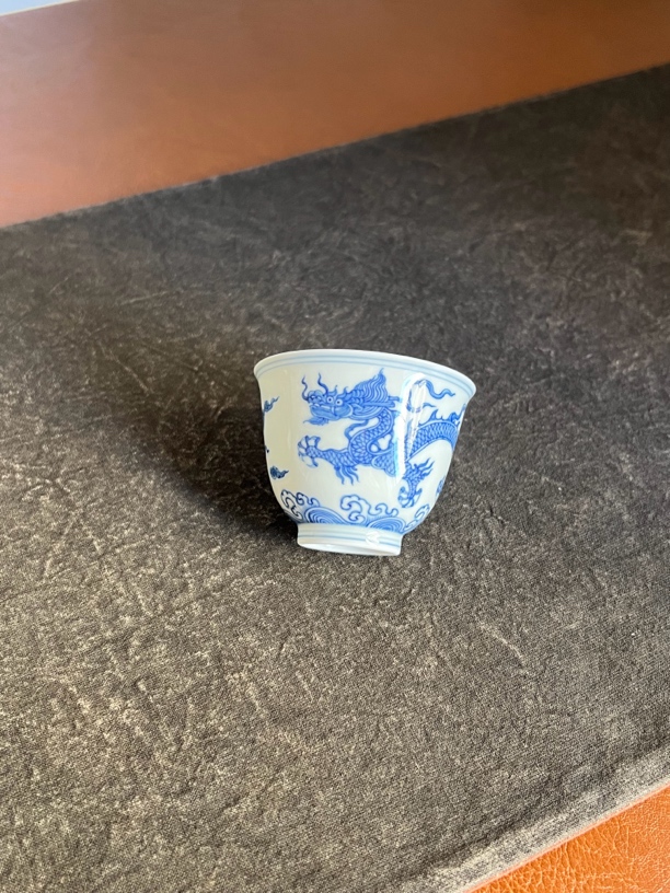 一呡茶器 青花海浪龙纹岩茶杯 纯手工 茶具景德镇