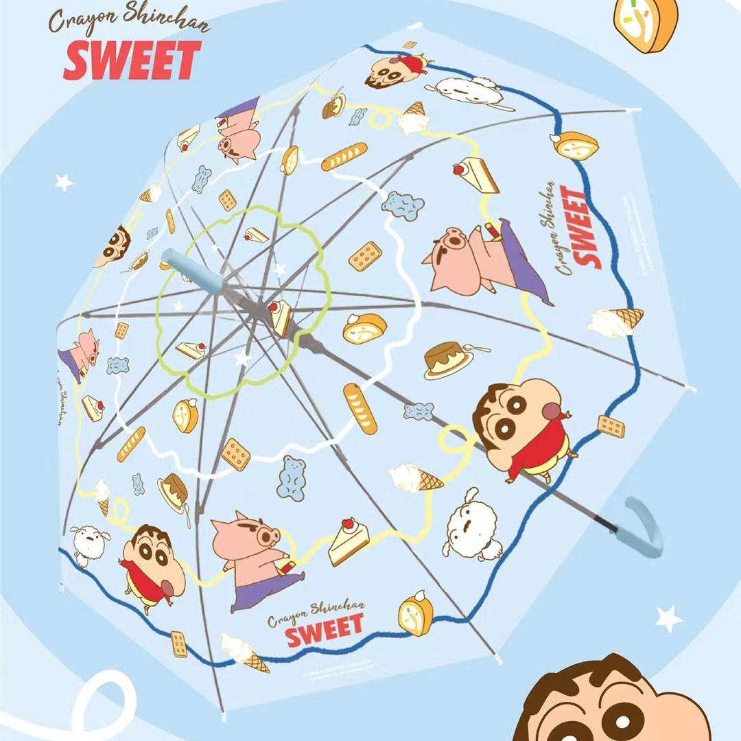 蜡笔小新正版长柄伞可爱卡通透明伞便携学生雨伞高颜值磨砂印花伞