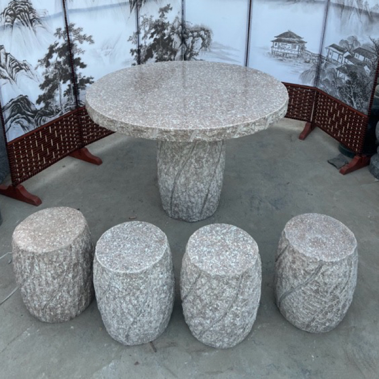 石桌石凳庭院花园一套天然花岗岩石头石桌石凳户外户外田园风圆形
