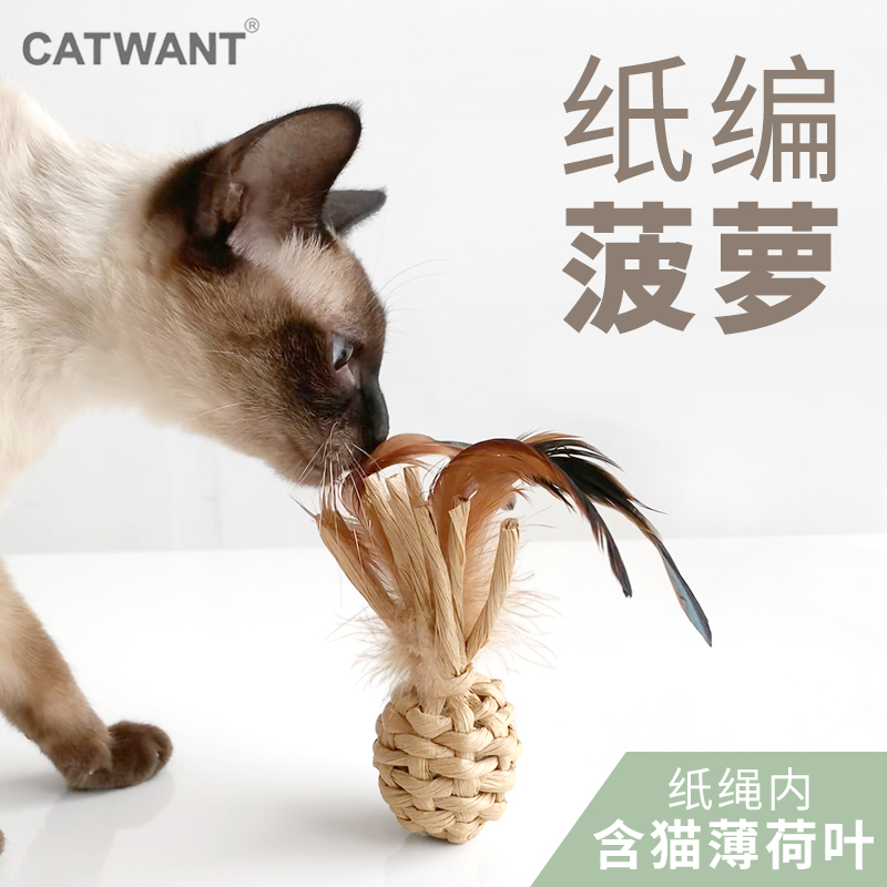 猫薄荷纸编菠萝手工猫玩具虫瘿果铃铛编织磨牙宠物用品猫咪旺农场