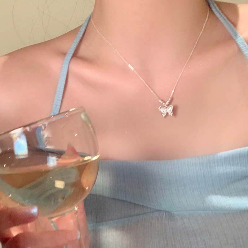 铜合金项链 清冷感新中式喵喵石蝴蝶项链女配饰轻奢国风锁骨链