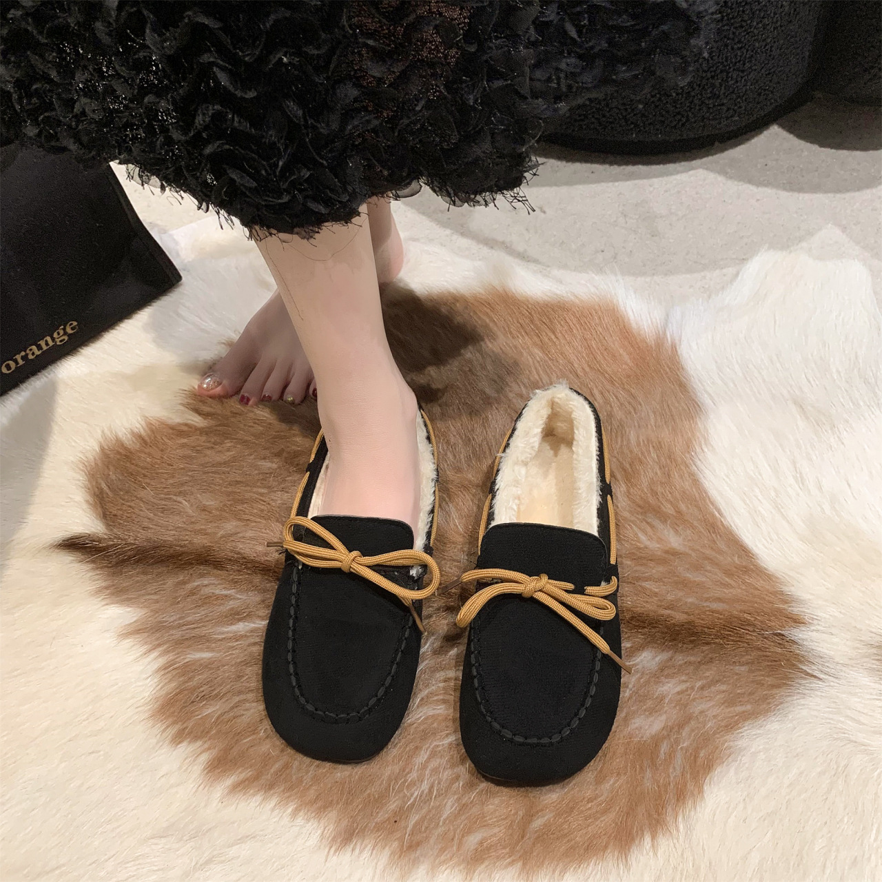 回力潮品冬季休闲一脚蹬加绒加厚豆豆鞋女防滑百搭鞋时尚平底鞋