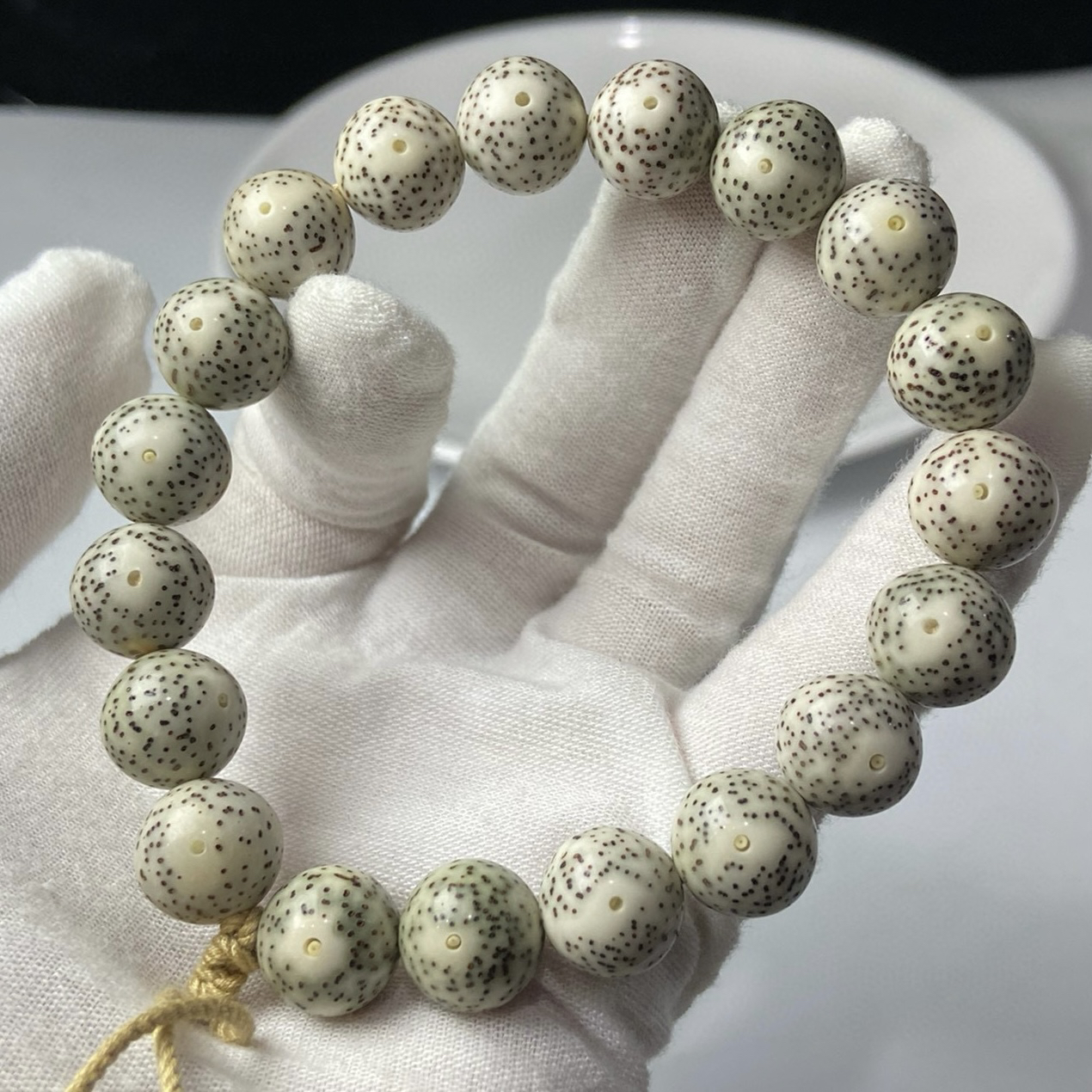 13mm石玉料星月菩提圆珠手串纯手工抛光原生态