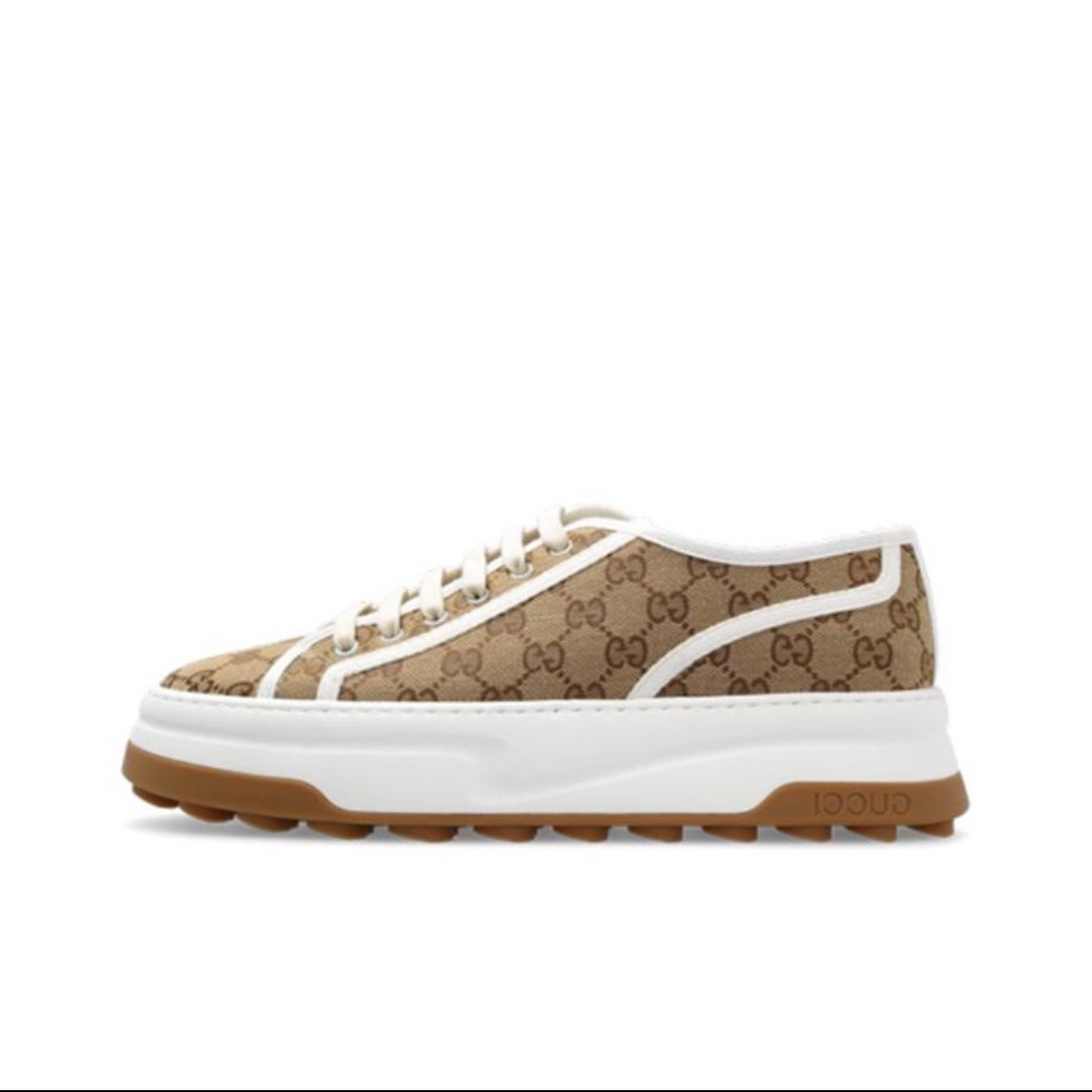 全新未使用 GUCCI/古驰 Gucci 古驰 绸缎帆布 时尚板鞋 男款 白棕