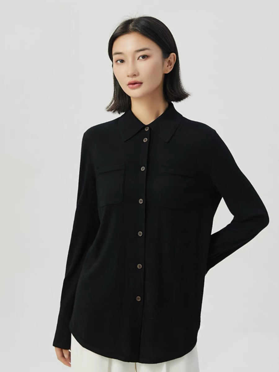 商场同款秋冬季新款长袖衬衫绵羊毛衫直筒针织开衫中长款A301319