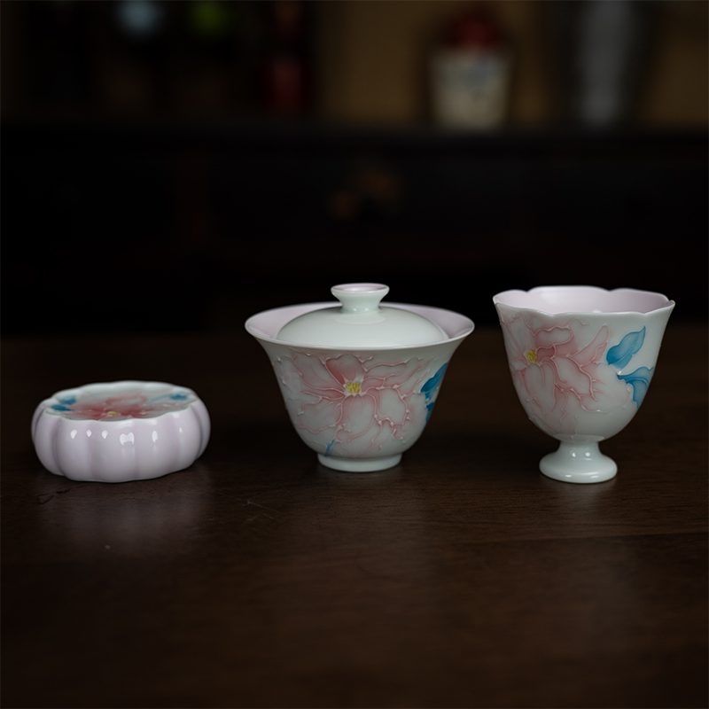 明知山志手绘白瓷有田烧盖碗高档不烫手泡茶碗单个茶杯功夫茶具