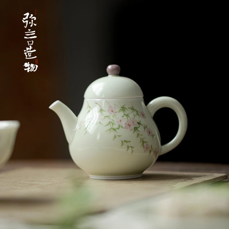 如伶白瓷釉下彩手绘蔷薇茶壶家用手工陶瓷泡茶壶带过滤单壶不烫手