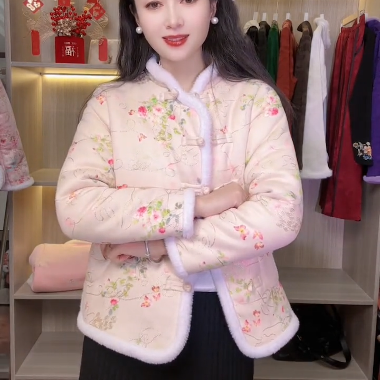 妈妈装加厚加绒棉衣中老年复古民族风中式大花袄保暖