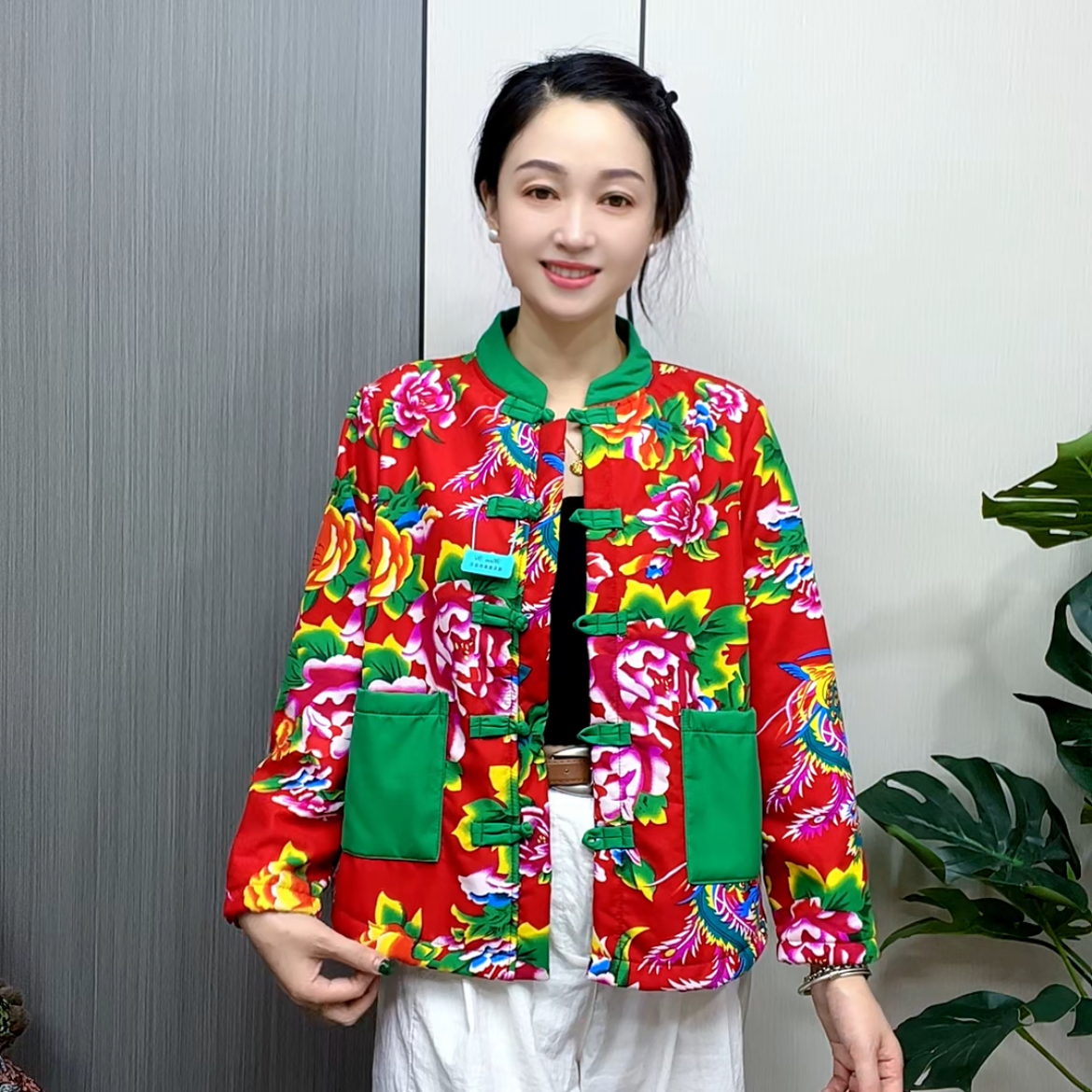 东北大花加绒外套立领新中式复古拼接保暖棉衣民族风棉袄女装棉服