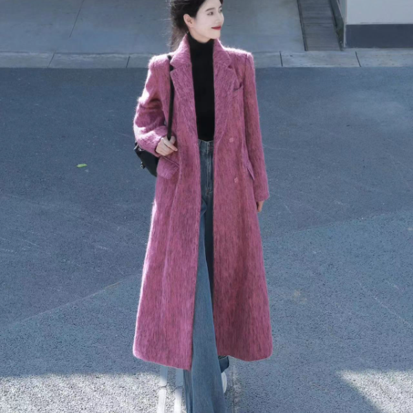 西装毛呢中长款大衣女秋冬新款法式气质御姐风修身呢子外套 KZ532