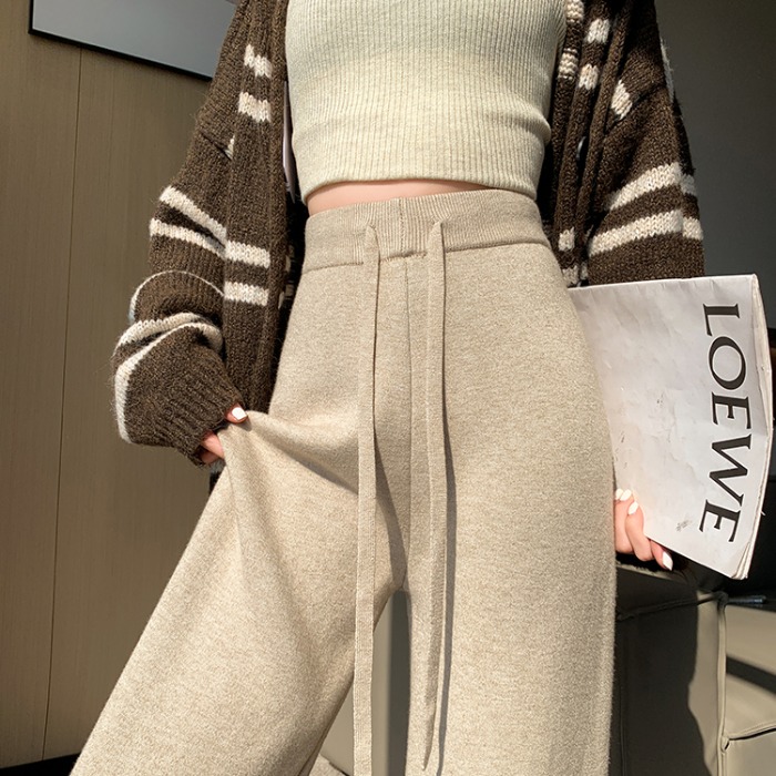 加绒加厚织裤子女秋冬2023新款高腰垂感直筒宽松阔腿裤