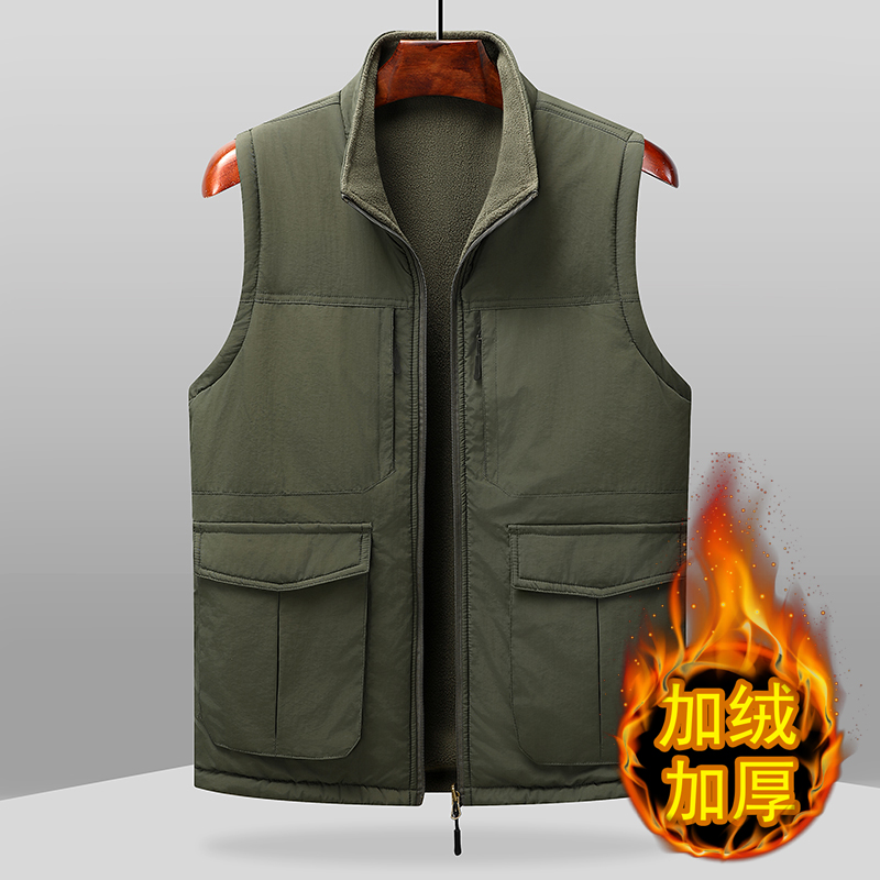 【双面穿】多口袋马甲男秋冬季加绒大码坎肩背心户外工装马夹外套