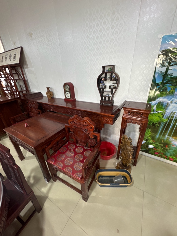 实木中堂六件套老榆木条案方桌太师椅运费到付不包邮新中式客厅