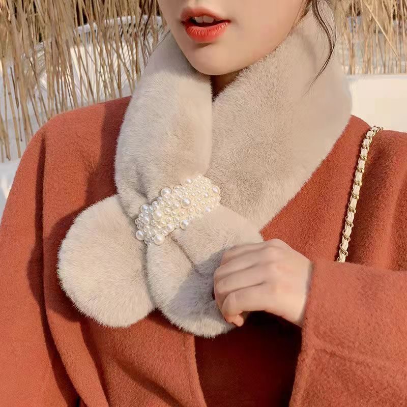 冬季加厚保暖珍珠扣围巾秋冬季时尚百搭毛绒围脖
