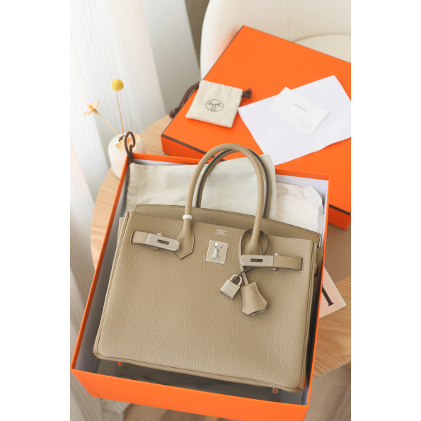全新未使用 Hermes/爱马仕 Birkin30 B刻 TOGO皮马尔法米色 银扣
